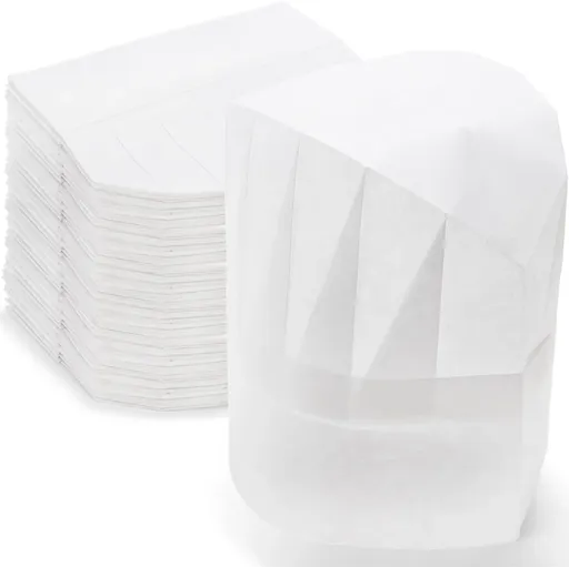 60 Pcs Disposable Chef Hats, Adjustable Non Woven Pleated Kitchen Catering Hats, White 8 In