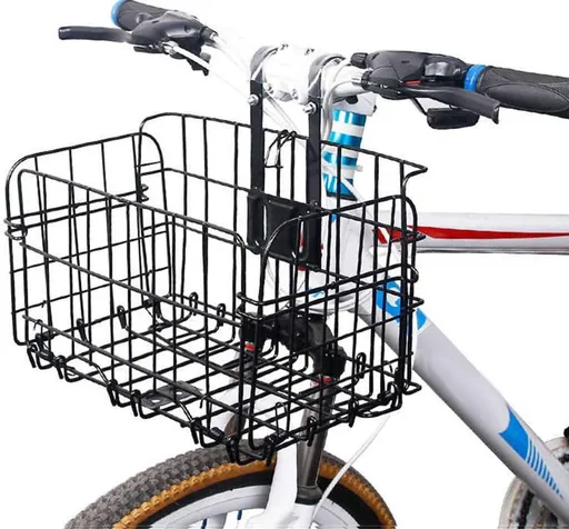 Bicycle Basket - Professional Front Bicycle Basket - Universal Handlebar Bicycle Basket - Small Bicycle Basket - Bicycle Crate - Fine Mesh Steel - with Handle and Hooks - Ideal for Bicycle / Scooter / Everyday Cyclists / Cycling Enthusiasts - Black