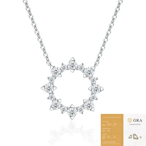 Radiant Sunflower Moissanite Pendant Necklace – Sparkling Round Cut Halo Charm in Polished Silver, Versatile Light Luxury Jewelry for Daily Wear, Dates, and Semi-Formal Occasions with Secure Clasp (Moissanite, Premium S925)
