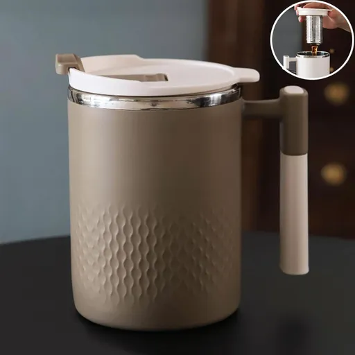 Travel Coffee Mug with Lid and Infuser, Stainless Steel Tea Strainer Thermos, 450ml Cup for Coffee and Tea