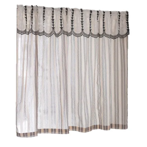 Black and white striped lace curtain head door curtain, kitchen small curtain, translucent blocking curtain Width 135 * Height 60cm [excluding pole]