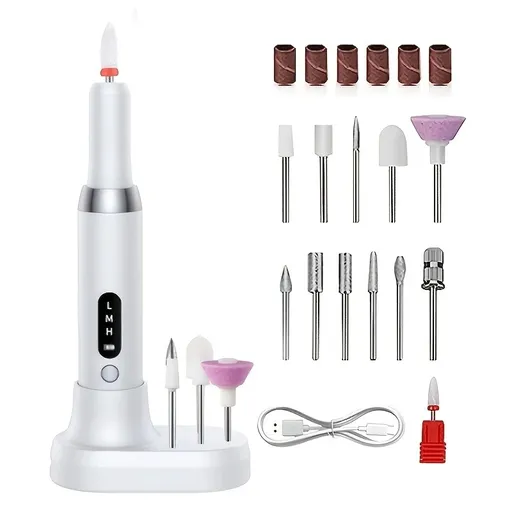 White Wireless Charging Nail Drill, 3-Speed Adjustable, Professional-Level Care in One Tool