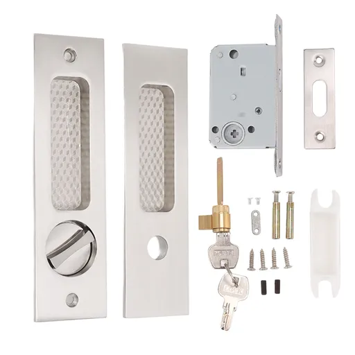 Sliding Door Mortise Lock with 2 Keys Zinc Alloy Invisible Recessed Handle Latch Pocket for Wood Furniture Hardware Brushed Nickel