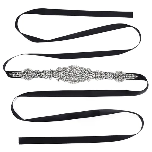 Rhinestone Wedding Dress Belt Elegant Waistbelt Clothes Accessories for Bride BridesmaidBlack