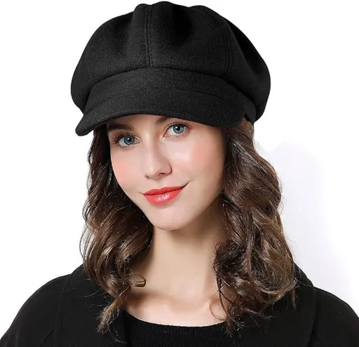 Ladies' Beret - Ladies' Hat - Warm Winter Beret - Ladies' Autumn and Winter Beret - Beret - Octagonal Cap - Soft Octagonal Beret - Adjustable Beret - Winter Hat with Visor - Winter - Fashion - Classic Autumn/Winter Style - Black