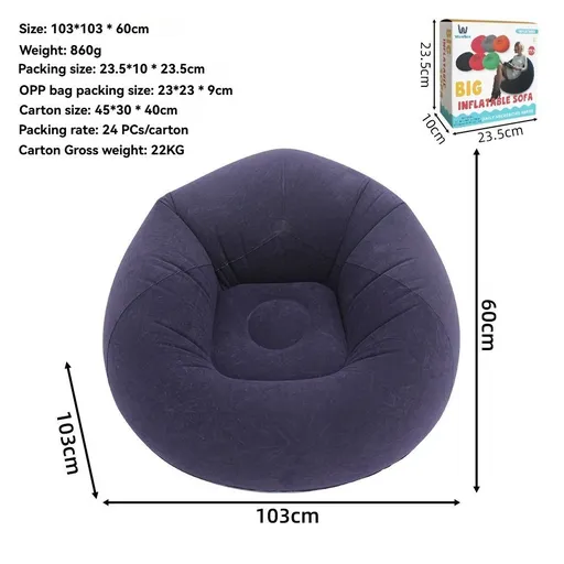 Inflatable Lazy Chair Portable Foldable Sofa Single Person Lazy Sofa Indoor - Purple - Size 01