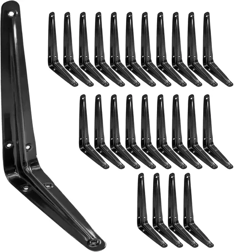24 Pack Shelf Brackets 8 x 6 Inch, Heavy Duty Black Metal Floating Shelf Bracket, L Bracket Corner Brace Support J Bracket, Decorative Joint Angle Bracket for Hanging