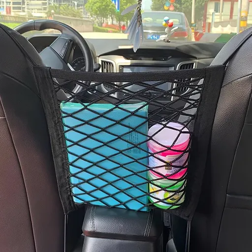 Black Car Seat Gap Storage Net, Polyester Mesh Organizer for Front Seat, Multi-Purpose Car Holder