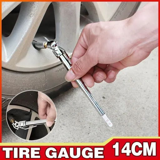14cm Stainless Steel Pencil Tyre Pressure Gauge 5-50 PSI Manual Tester