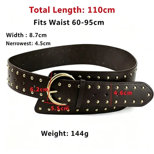 Coffee PU | Punk Vintage Wide Waist Belt | Halloween Retro Casual Gift | Metal Rivet All-Match PU Leather Women's Fashion Belt