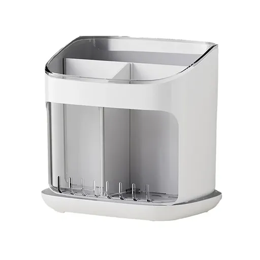 Wall Mounted Kitchen Chopsticks Storage Rack Drain Basket Holder Organizer Box - White