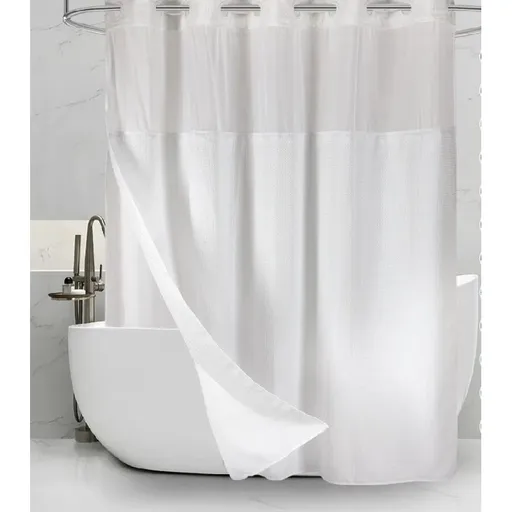 No Hooks Needed Linen Textured Shower Curtain with Snap-in Fabric Liner Set,White Hotel Luxury Decor Shower Curtains for Bathroom