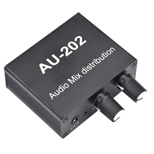 WM25 AU-202 2 Input 2 Output Stereo Mixer Audio Distributor for Headphone External Power AMP