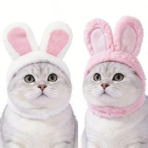 2 Pcs (White and Pink) Adorable Bunny Ears Cat Hat – Soft Plush Pet Costume Headband for Cats