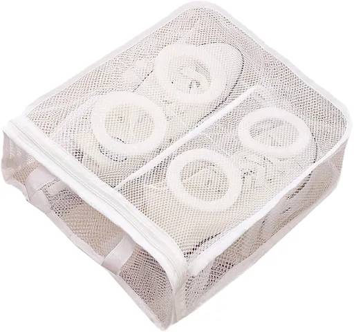Zippered Shoe Washing Bag for Washing Machine, Reusable Protective Mesh Laundry Bag for Sneakers, Trainers and Travel Storage, Grey