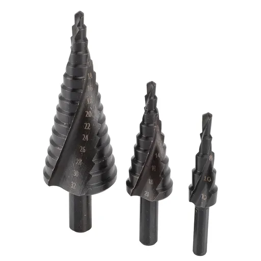3PCS Spiral Step Drill Bit Set 4 to 32mm HSS High Speed Steel Cone Hole Cutter Bit for Drilling Plate Aluminum Metal Wood Hole
