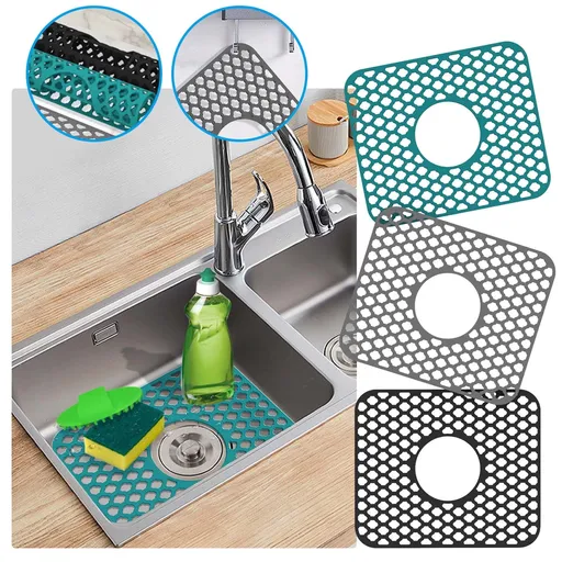 Sink Protectors for Kitchen Sink, Silicone Kitchen Sink Mat, 13.6" x 15.6" Sink Mat Protects Sink from Stains, Damage, Scratches, Dishwasher Safe Sink Grids, Sink Mat, for Kitchen Gray
