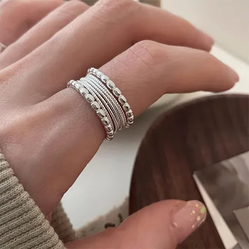 JZ0034 Hammered Texture | Retro Silver Hammered Ring | Halloween Handcrafted Texture Gift | Fade Resistant Adjustable Hammered Finish Women's Artistic Ring