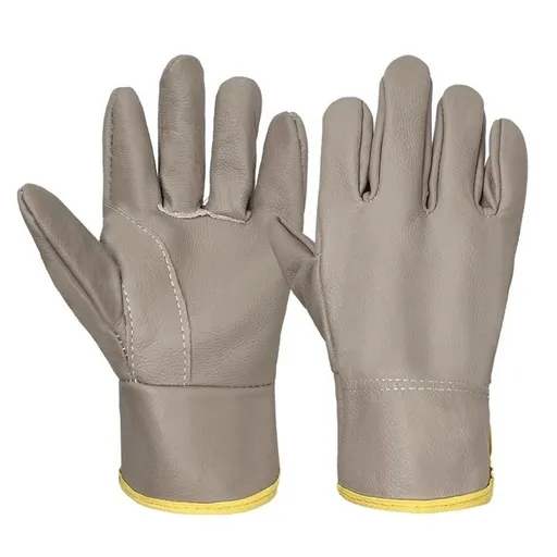 Thickened Cowhide Welding Gloves, Abrasion Resistant Gloves, Cotton Lining, Work Gloves for BBQ & Oven（light color）