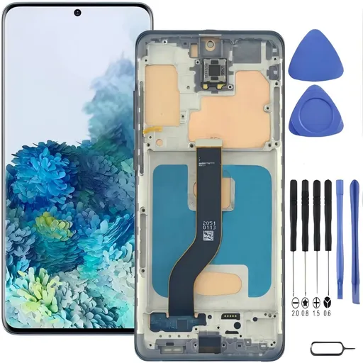 Samsung Galaxy S20 Plus Screen Replacement with Frame, 6.7" Curved Dynamic AMOLED 2X Touch Digitizer, Full Repair Tool Kit & Tempered Glass Protector for SM-G986U SM-G986U1 SM-G986W SM-G986B SM-G986N SM-G9860