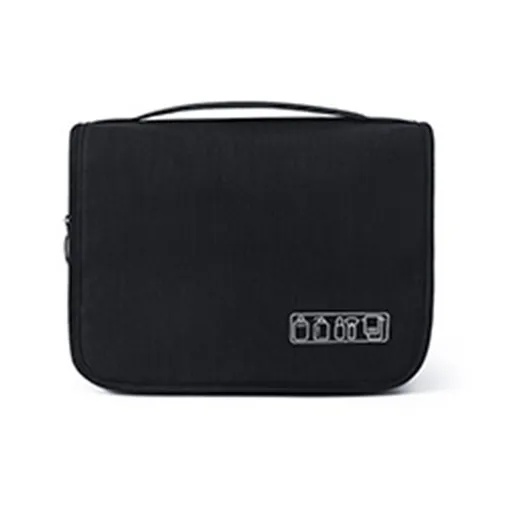 Black Travel Storage Bag with Hook Wet Dry Separation Large Capacity Hanging Toiletries Storage Bag
