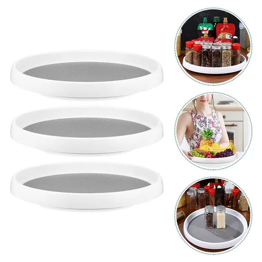White Rotating Spice Rack Kitchen Organizer with Non- Base, Large Capacity 30cm Plastic Turntable