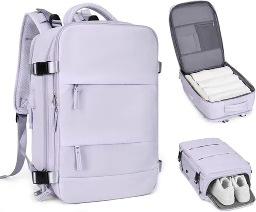 Purple Travel Backpack Cabin Bag with Dry Wet Sorting, 42 x 30 x 20 cm