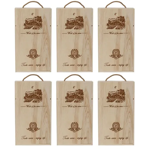 6pcs Red Wine Wooden Gift Box Packaging Storage Box for Wine Bottle Gifts - Double pull-out