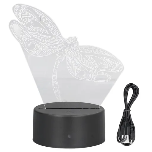 3D Night Light Dragonfly Pattern 7 Color Changing LED Acrylic Decorative Lamp USB Battery Powered for Bedroom