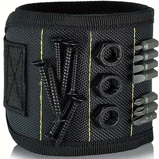 Magnetic Wristband by Wrap-It Storage - Black - Great Father Gift Wrist Magnet Tool Belt and Screw Holder（Black 5 rows with 10 magnets）Only wristband