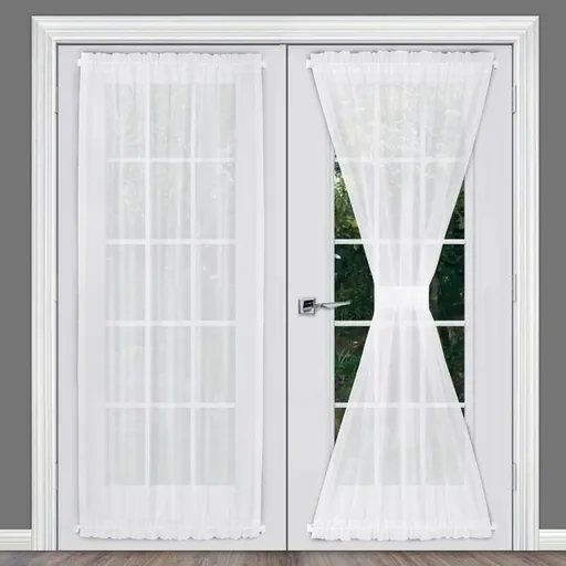 Pair of Sheer White French Door Curtains in 137*102cm Size. Our Sidelight Front Door Drapes Come with 2 Matching Tie-Backs.