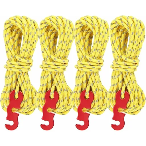 4 pcs Reflective Guy Lines With ROpe Tensioner, 4M, Diameter: 3Mm, Tear Resistant, For Tent And Shade Sail