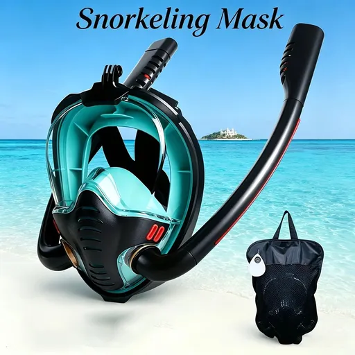 Adult Full Face Snorkel Mask Dual Tube 180° Panoramic Anti-Fog, Unisex Snorkelling Gear for Outdoor Water Sports S/M green