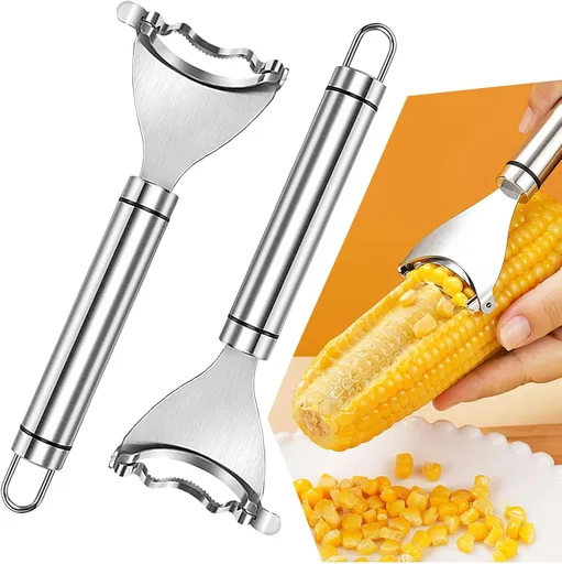 Corn Peeler, 2 Pcs Stainless Steel Corn Peeler for Corn On The Cob Efficient Corn Cob Stripper Corn Kernel Remover Tool with Ergonomic Handle Ideal Corn Planer Thresher for Kitchen (2PCS Silver)