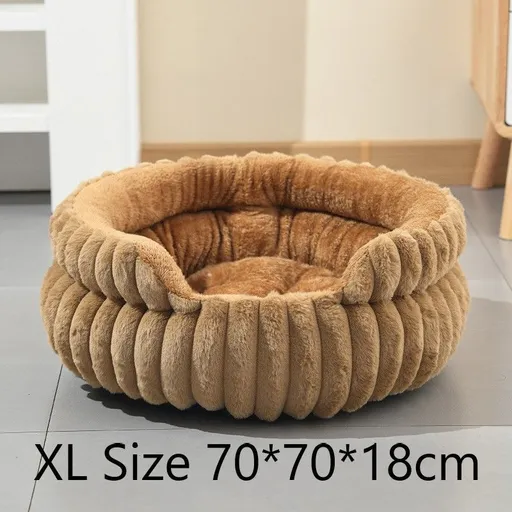 Notch Style Round Pet Bed With Removable Cover, Warm Plush All Season Cat Dog Bed, Coffee, Size XL, 27.56x27.56x7.09in, Spacious Sleeping Area For Medium Large Pets