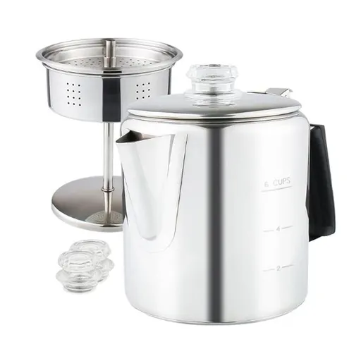 Multi Use Percolator Coffee Pot with Heat Glass Knob & Silica Gel Handle, for Indoor Induction Cooktop, 6 Cup