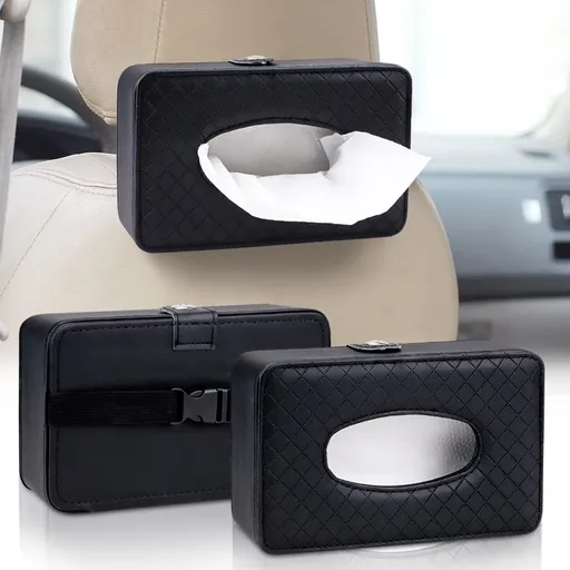 Car Tissue Holder, Tissues Box Cover for Car, Premium PU Leather Backseat Tissue Holder Masks Dispenser, Car Accessories (Black)