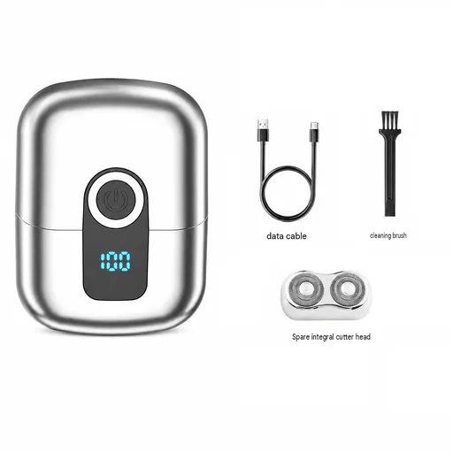 Silver Mini Portable Electric Shaver for Men and a set of spare integral blades - Floating Heads, IPX6 Waterproof Wet & Dry Use, LED Battery Display, Type-C Fast Charging, Compact Travel Grooming Kit,Suitable for gifting