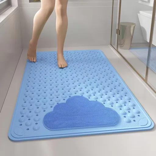 Blue Eco-Friendly Bath Mat with Massage Points - Anti-Slip Suction Cup Safety Bathroom Rug (M Size 75.5X44x2 CM)