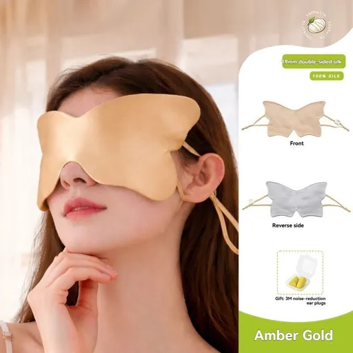 pure silk sleep mask, light blocking sleep mask, cloud shaped sleep mask, mulberry silk eye mask, luxury sleep accessory, travel sleep mask, eye fatigue relief, anti aging eye mask, breathable sleep mask, 3M ear plugs sleep - 2Amber Gold - Size M