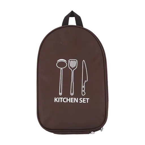 Camping Utensil Bag Canvas Cookware Knife Storage Bag Portable Tools Travel Bag for Outdoor BBQ Brown