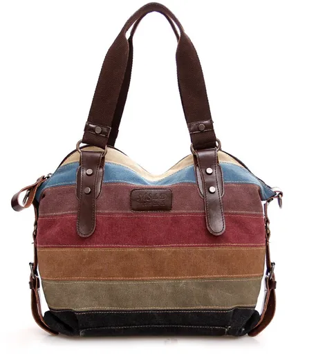 Bags, Handbags, Canvas Bags for Women, Women's Bags, Multicolored Striped Shoulder Bags, Large School Bags, Canvas Shopping Bags, Mother's Day Gifts, Hobo Bags, Multicolored