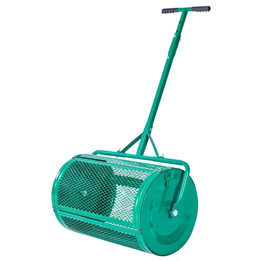 Compost Spreader, 24 in Wide Peat Moss Spreader with Push/Tow Handle, 4 Heights Adjustable, Powder-Coated Steel Garden Peat Moss Roller, Heavy Duty Grass Seed Spreaders for Planting Seeding