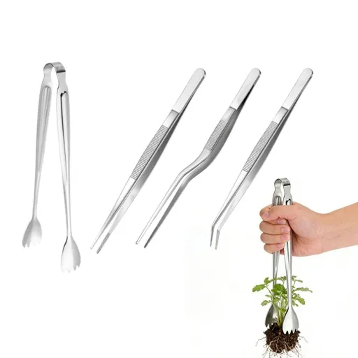 3Pcs Long Tweezers for Plant with Seedling Transplant Tong, Stainless Steel Seed Planter Tool for Plant Lowering Root Damage (Silver)