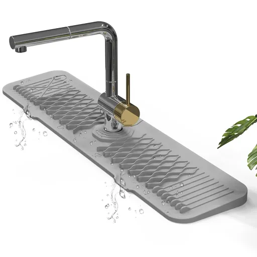 Kitchen Sink Splash Guard, 24 inches 5°Slope Food Grade Silicone Sink Faucet Mat Handle Drip Catcher Tray, Faucet Air Drying Mat