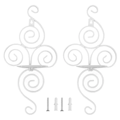 2 Sets Wall Candle Holder Foldable European Style Swirl Wrought Iron Wall Hanging Candlestick Holder Home Decoration White