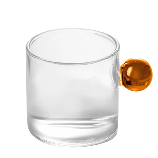 Glass Tea Cup Mini Pitcher Milk Creamer Coffee Jar Glass Heatable Pot Saucepan Server Dipping Bowls with Handle, Yellow