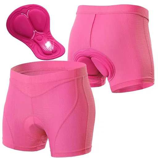 Women's cycling tight fitting underwear with elastic and breathable silicone seat cushion, flat corner underwear, 3D shock-absorbing cycling suit - Pink - Size M
