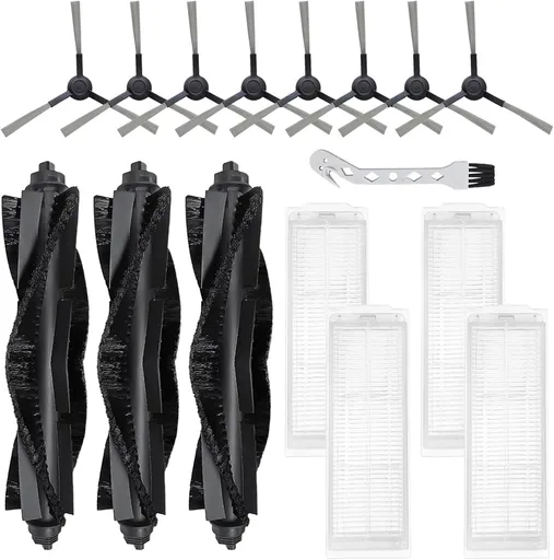 WVCR200S Replacement Parts or WYZE Robot Vacuum Cleaner WVCR200S Spare Accessories, 3 Main Roller Brush, 8 Side Brushes, 4 Hepa ilters, 1 Cleaning Tool