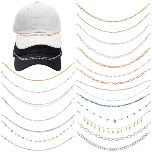 21PCS Fashion Hat Chains Set, Multicolor Turquoise Faux Pearl Irregular Design Accessories, Women Trucker Hat Chains for Music Festivals Parties & Daily Wear